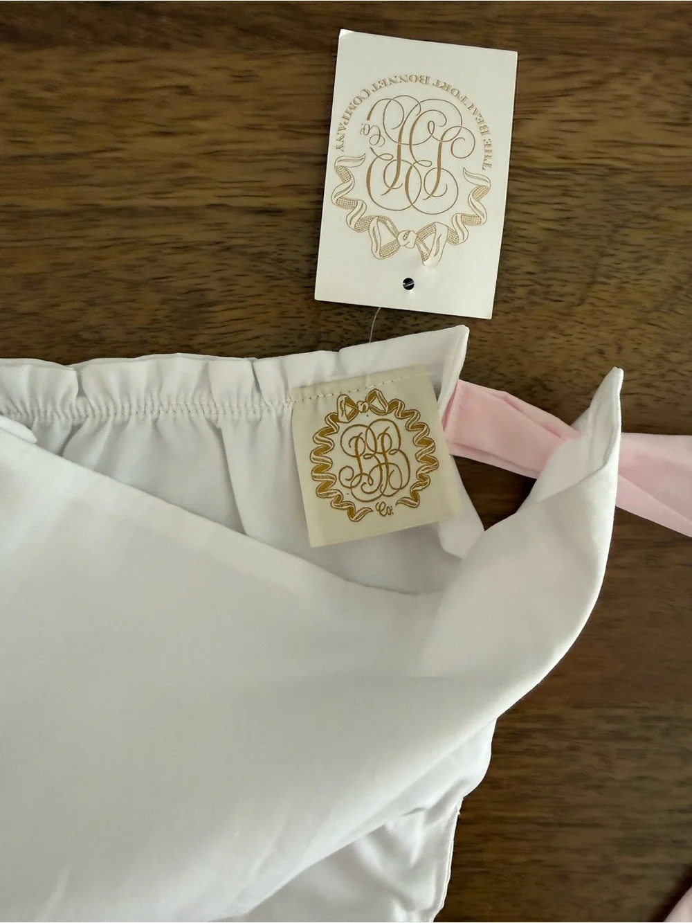 NWT The Beaufort Bonnet Company White Diaper Cover with Pink Ties